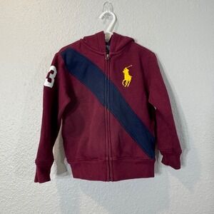 Polo Ralph Lauren Kid's Size 4/4T Maroon Big Pony Sash Zip-Up Hoodie
